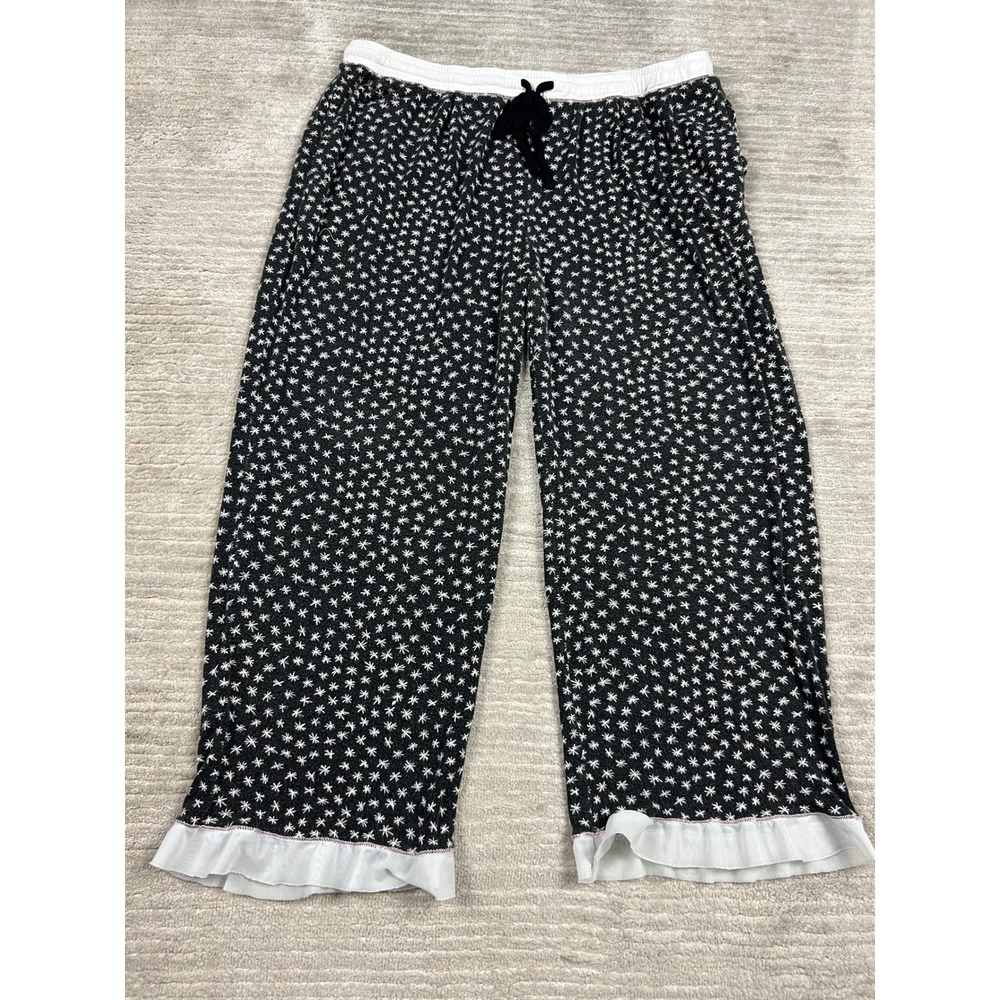 Layla Pajama Pants Womens XL Black White Starburst Ruffle Hem Lounge Sleepwear